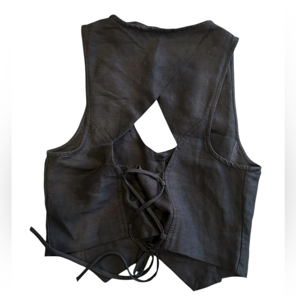Free People Linen Blend Sleeveless Vest Wood Buttons Cutout - Picture 4 of 4